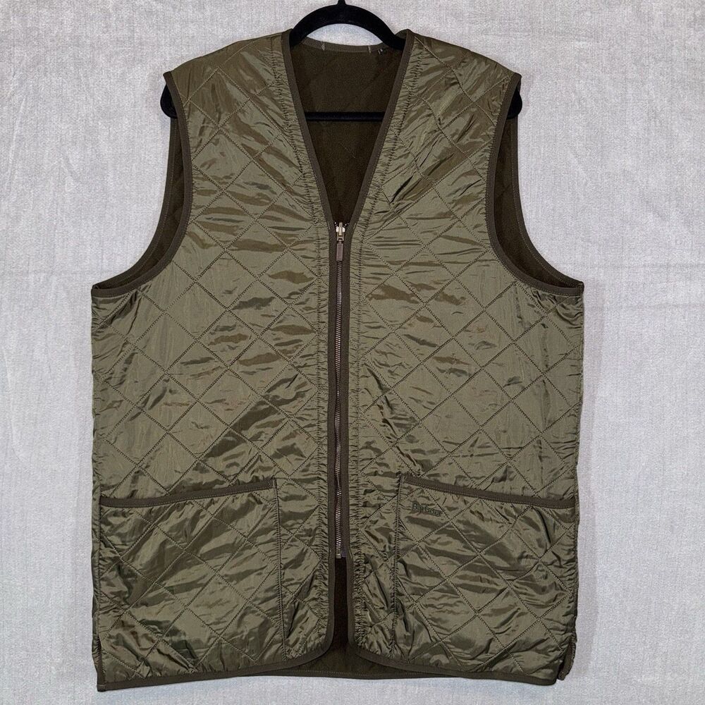 Barbour Polarquilt Waistcoat Zip In Liner Mens Large Green Quilted Vest Zip Up